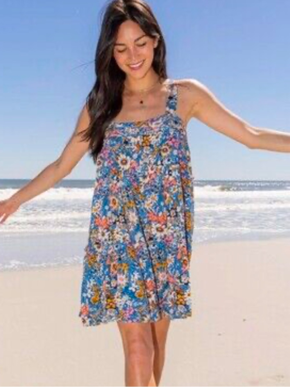 New! NATURAL LIFE Blue Floral Swing Dress Sleeveless Size Small
